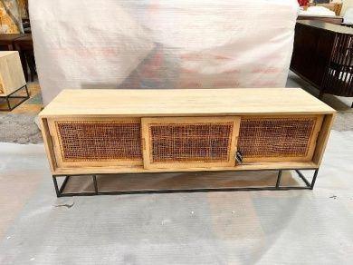 Sideboard with woven panels on a metal base