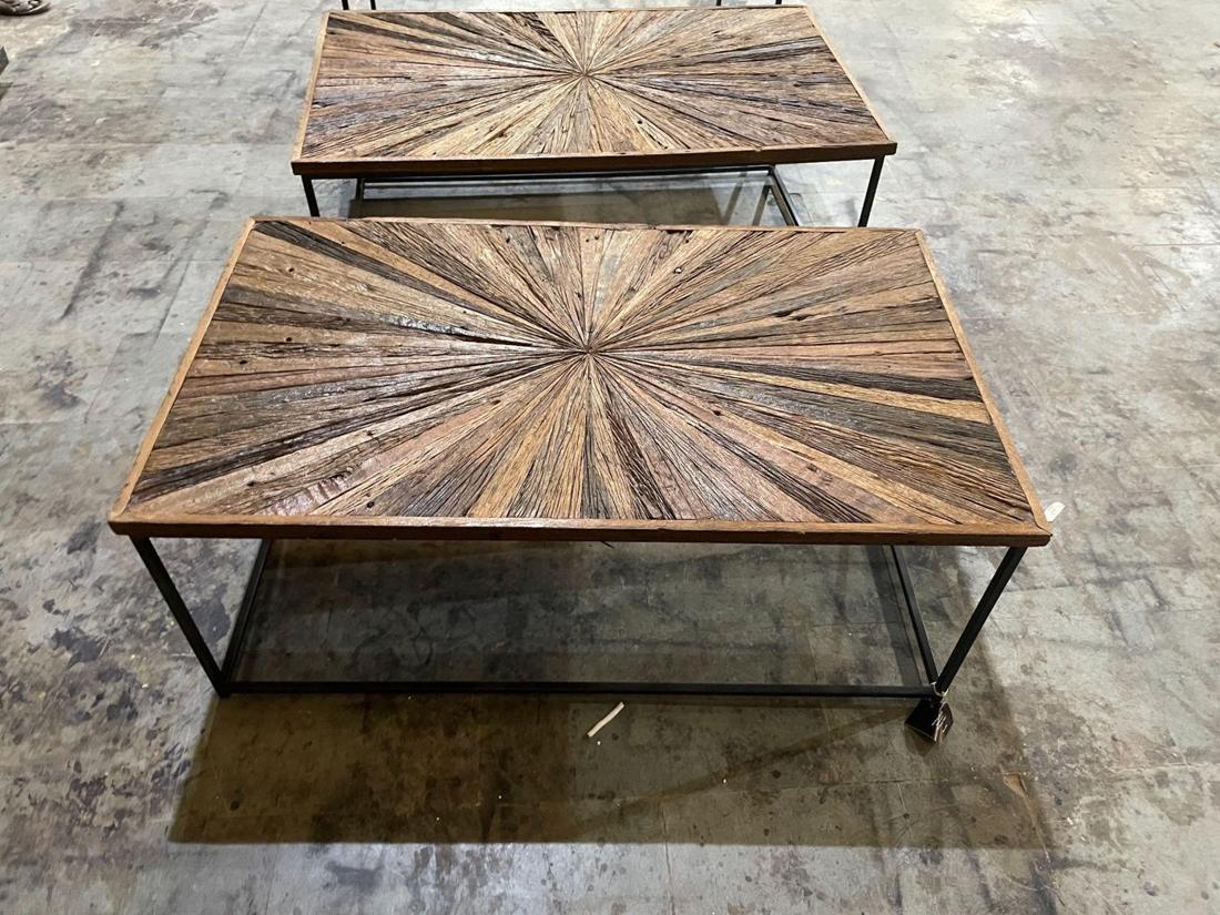 Coffee tables with wood tops on metal frames